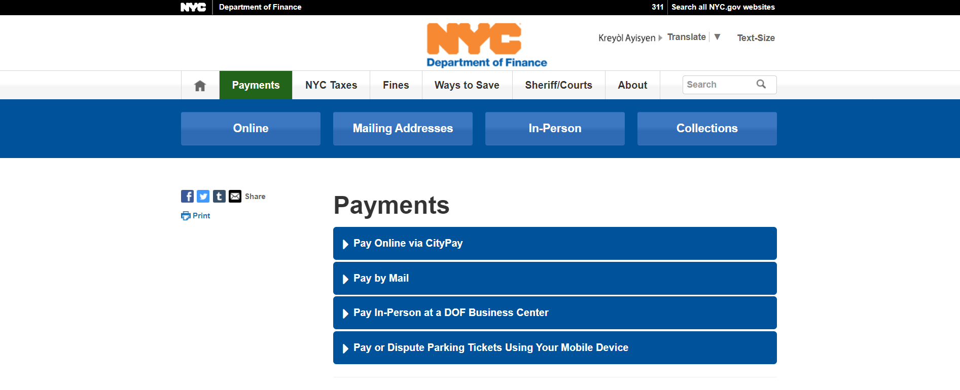 NYC parking ticket payments